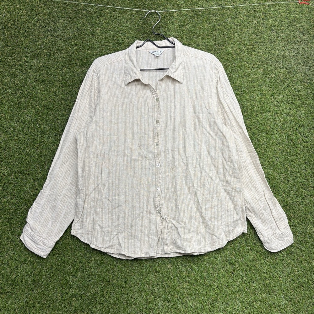 ORVIS Linen Shirt Womens XL Long Sleeve Button Down Linen Blend Blouse Top